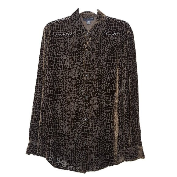 Anne Klein Tops - Chocolate Brown Velvet Burnout Button Up Crocodile Print